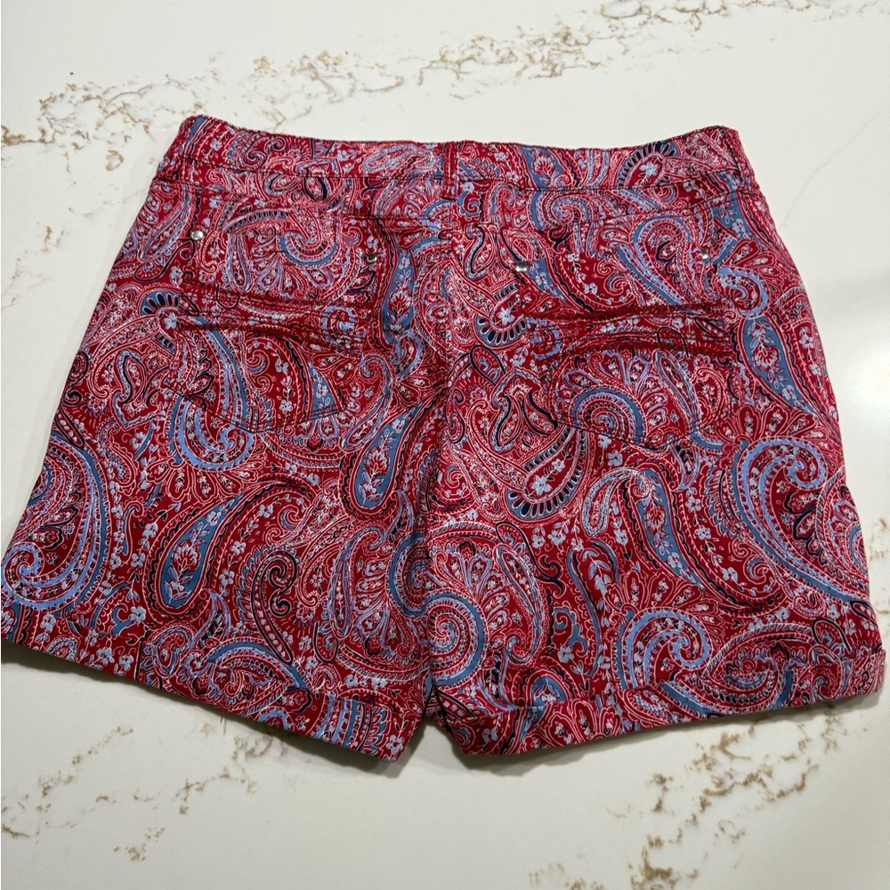 Bandolino Red and Blue Paisley Jean Shorts- sz 14 - Picture 2 of 3